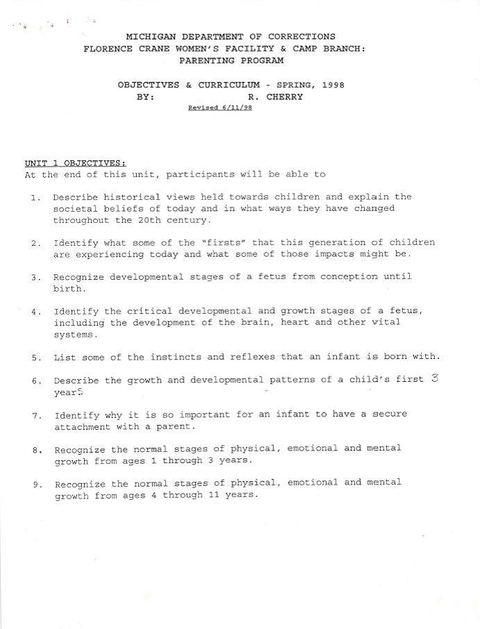 Parenting Program Objectives and Curriculum